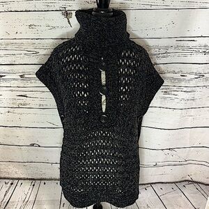 Bask Crochet Cowl Neck Sweater Cape Size Small Black